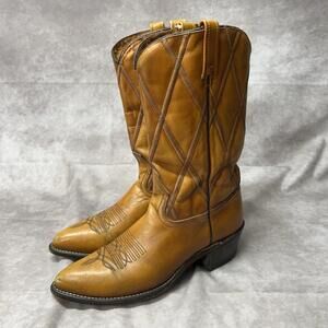 Vintage Acme‎ Western Boots USA Made Men Size 10D Brown Leather Cowboy Western